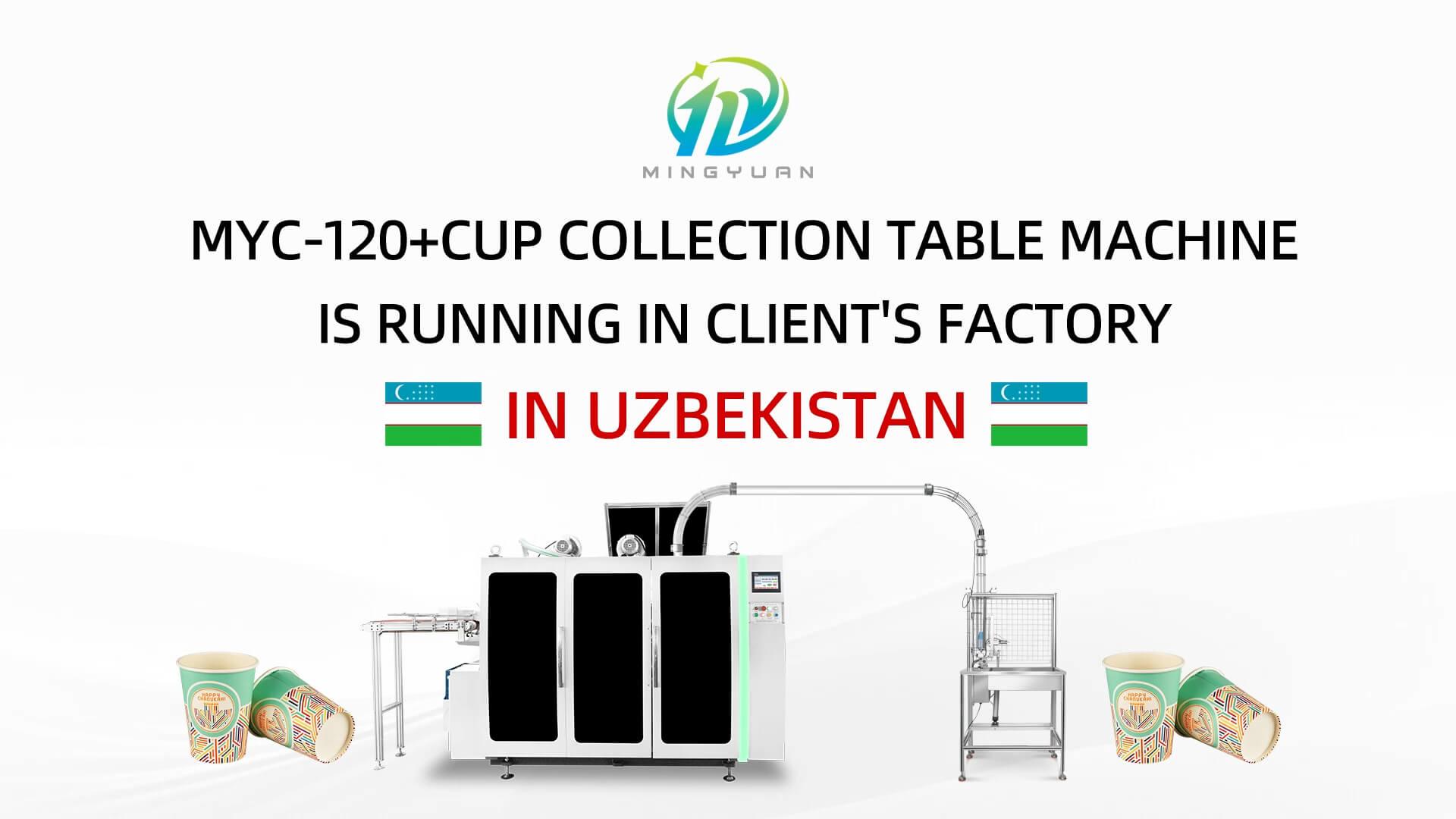 8oz MYC-120 paper cup making machine with cup collection table case in Uzbekistan