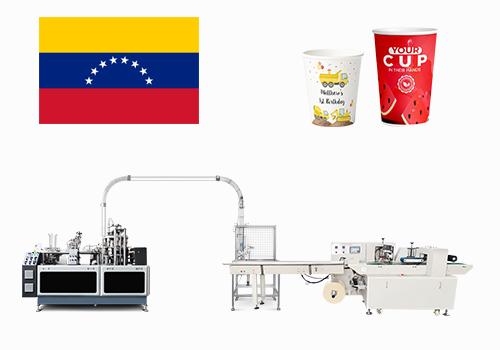 OCM12 simple model ultrasonic paper cup machine with MY-450X packing machine case in Venezuela