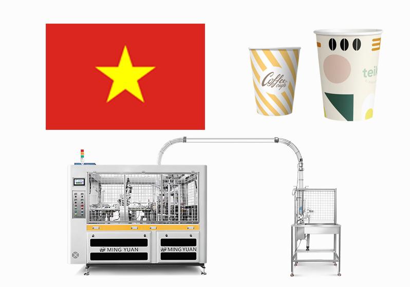 6oz/12oz/16oz OCM12 intelligent model paper cup machine with cup collection table case in Vietnam