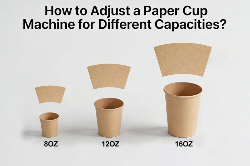What adjustments are needed to the paper cup machine when making paper cups of different capacities?